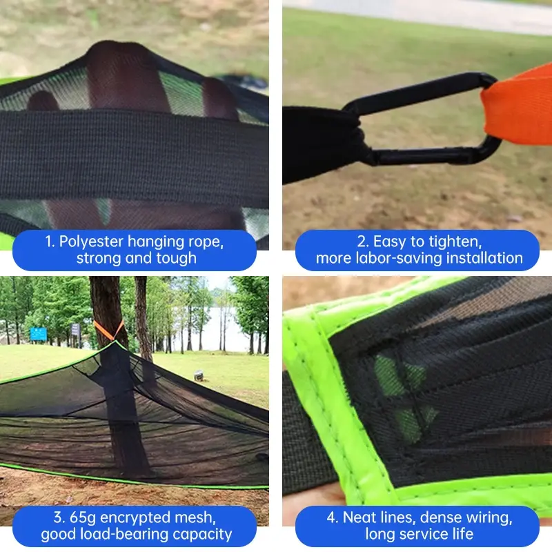 Portable Triangle Hammock Mesh Hammock Multi-Person Family Camping Air Tree Tent Leisure Mesh Bed Free Storage Bag 4m