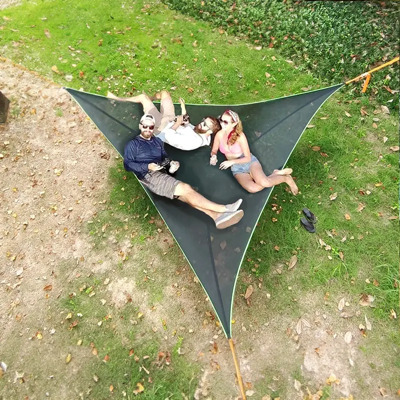 Portable Triangle Hammock Mesh Hammock Multi-Person Family Camping Air Tree Tent Leisure Mesh Bed Free Storage Bag 4m