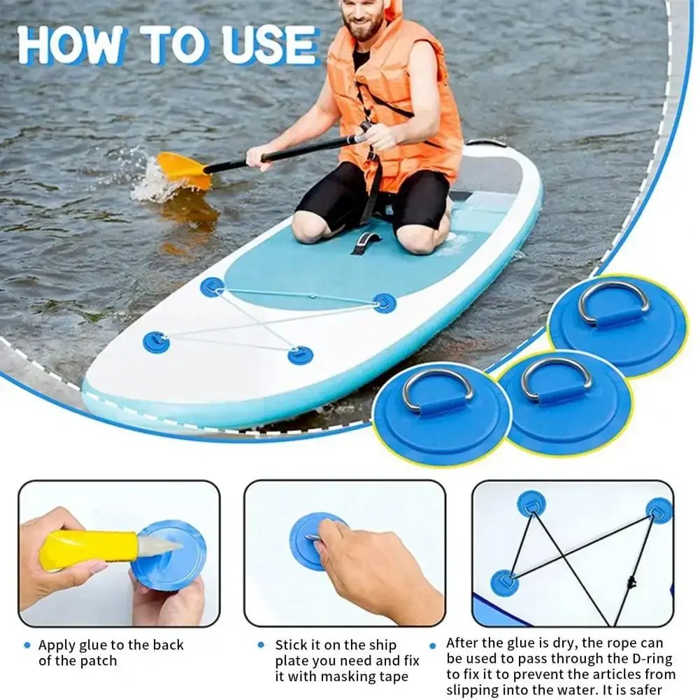 1PC Surfboard Dinghy Boat PVC Patch With Stainless Steel D Ring Pad/Patch Inflatable Boat Patch Deck Rigging Sup Bungee Rope Kit