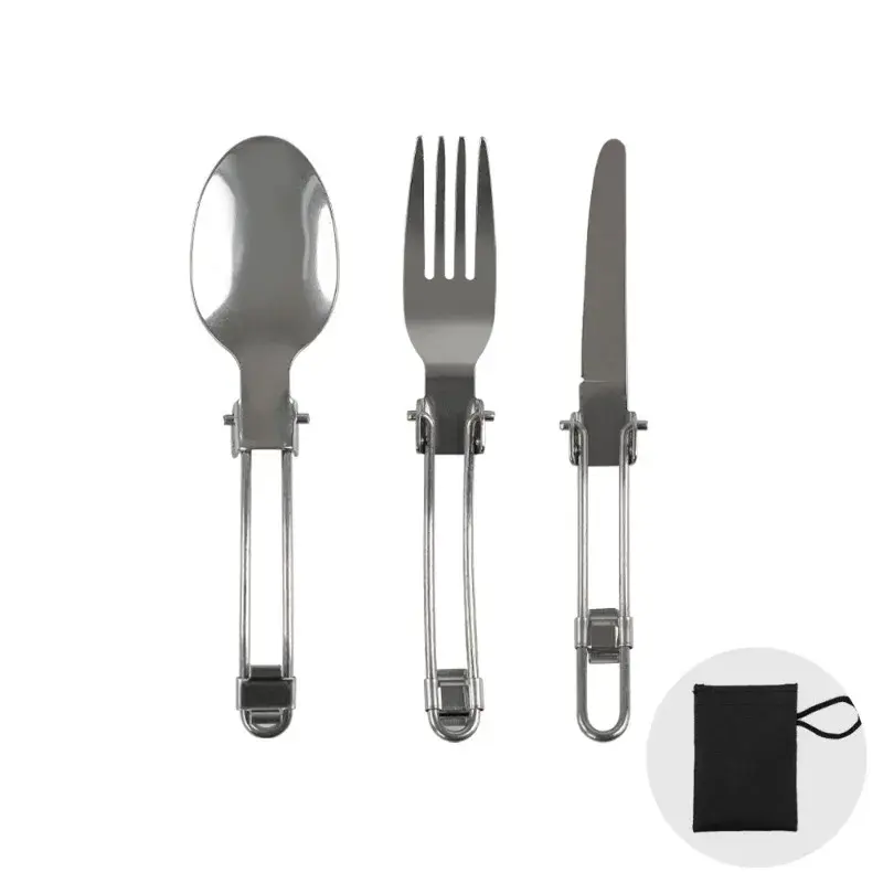 Camping Fork Spoon Outdoor Tableware Foldable Ultralight Stainless Steel Set of Dishes for Camping Outdoor Cooking Tools