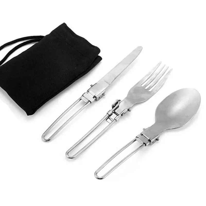Camping Fork Spoon Outdoor Tableware Foldable Ultralight Stainless Steel Set of Dishes for Camping Outdoor Cooking Tools