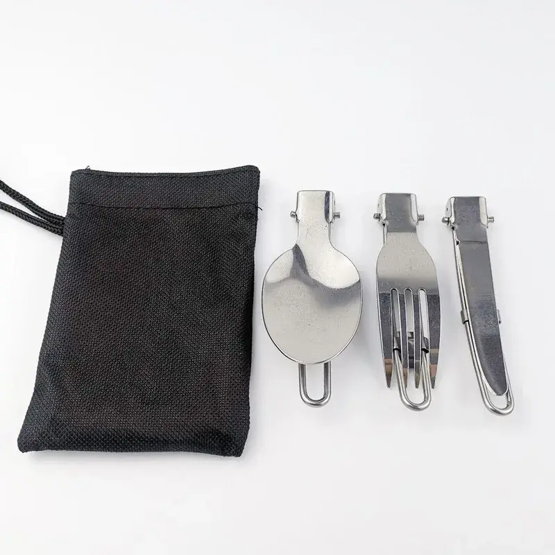 Camping Fork Spoon Outdoor Tableware Foldable Ultralight Stainless Steel Set of Dishes for Camping Outdoor Cooking Tools