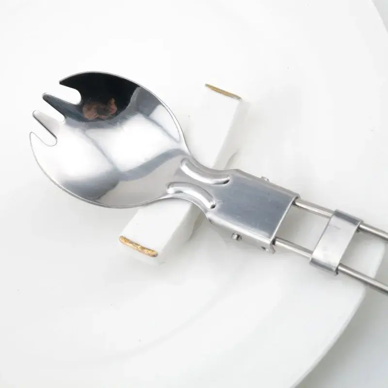 Camping Fork Spoon Outdoor Tableware Foldable Ultralight Stainless Steel Set of Dishes for Camping Outdoor Cooking Tools
