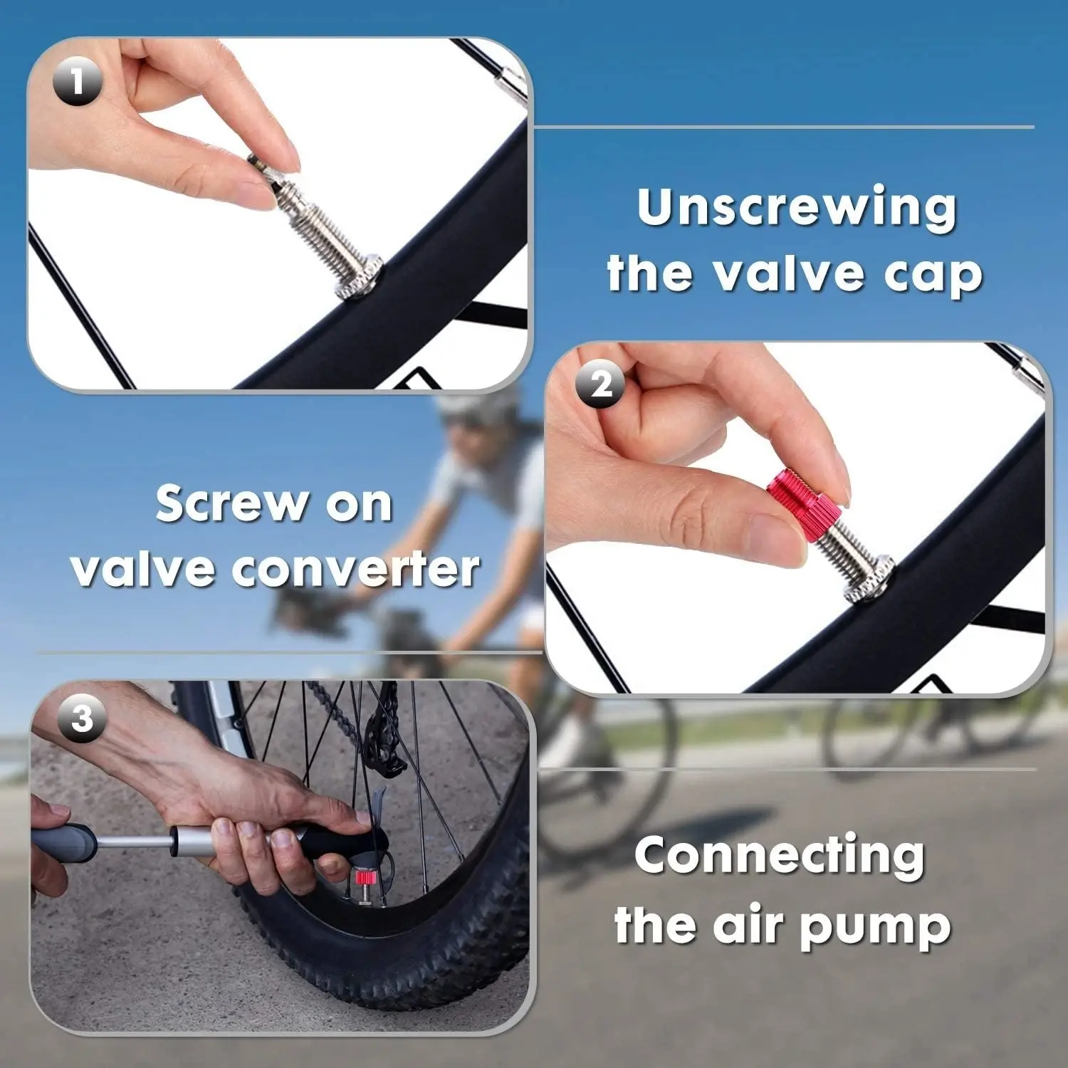 10 Colour Aluminum Bicycle Bike Valve Converter Car Valve Adapter