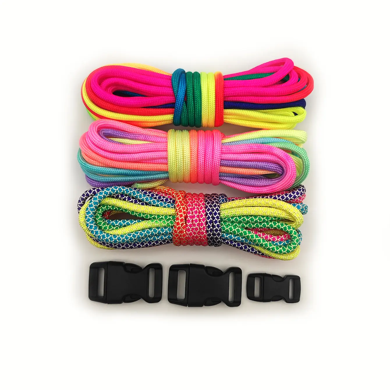 3Pcs of 3m Rainbow Paracord with 3 Plastic Buckles Perfect for Outdoor Activities, DIY Projects, and Pet Accessories
