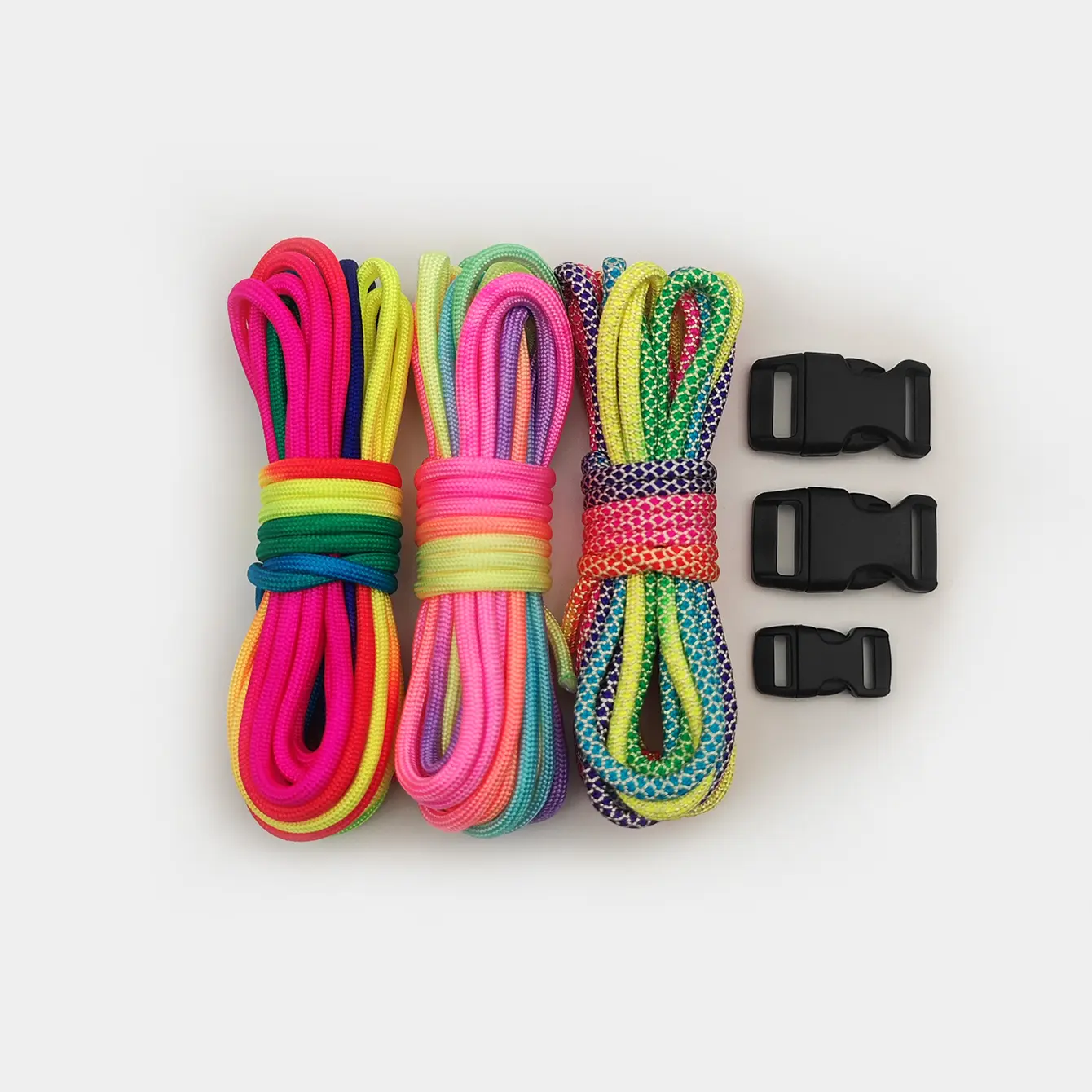 3Pcs of 3m Rainbow Paracord with 3 Plastic Buckles Perfect for Outdoor Activities, DIY Projects, and Pet Accessories