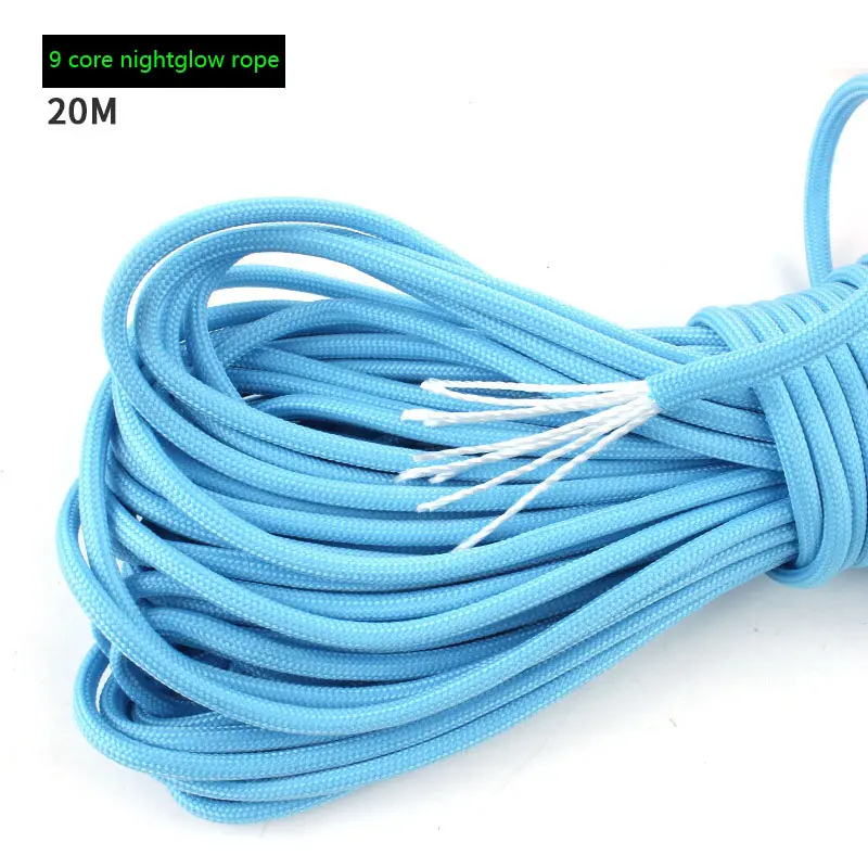 20M Luminous Paracord 550 Parachute Cord Survival Lanyard 9 Core Rope Glow In The Dark Outdoor Tent Bondage Hike Climb Camp Tow