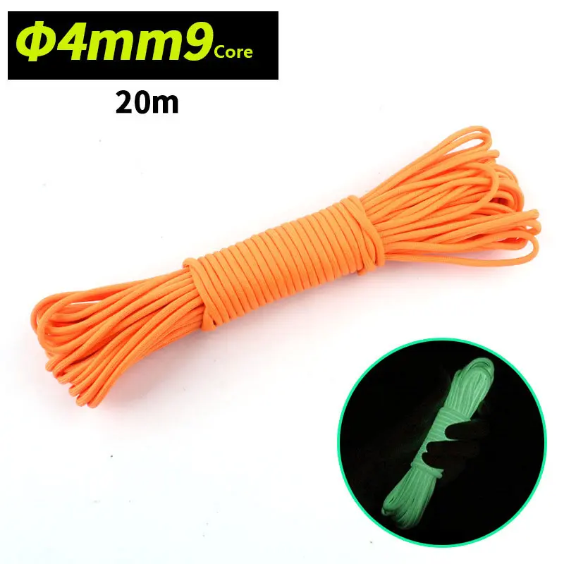 20M Luminous Paracord 550 Parachute Cord Survival Lanyard 9 Core Rope Glow In The Dark Outdoor Tent Bondage Hike Climb Camp Tow