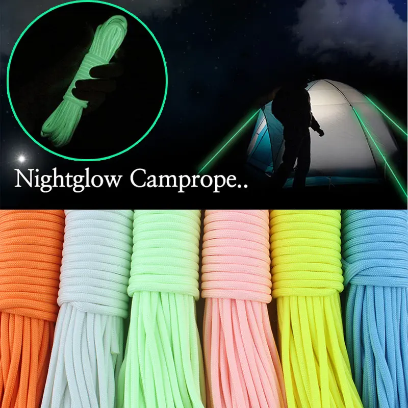 20M Luminous Paracord 550 Parachute Cord Survival Lanyard 9 Core Rope Glow In The Dark Outdoor Tent Bondage Hike Climb Camp Tow