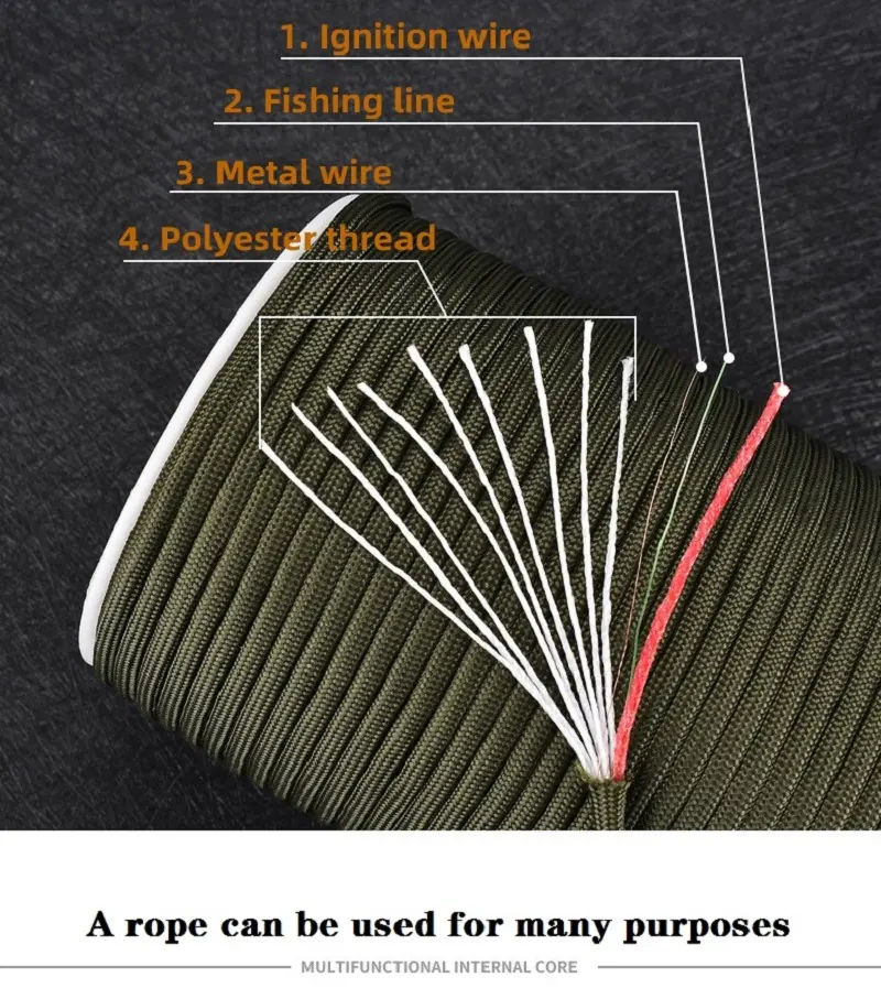 550 Military 12 Strand Paracord With Fishing Metal Fire Rope 100M (330 FT) Outdoor Camping Survival Tool Parachute Cord