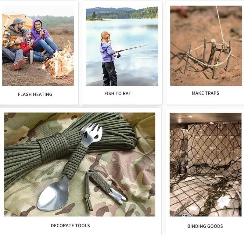 550 Military 12 Strand Paracord With Fishing Metal Fire Rope 100M (330 FT) Outdoor Camping Survival Tool Parachute Cord