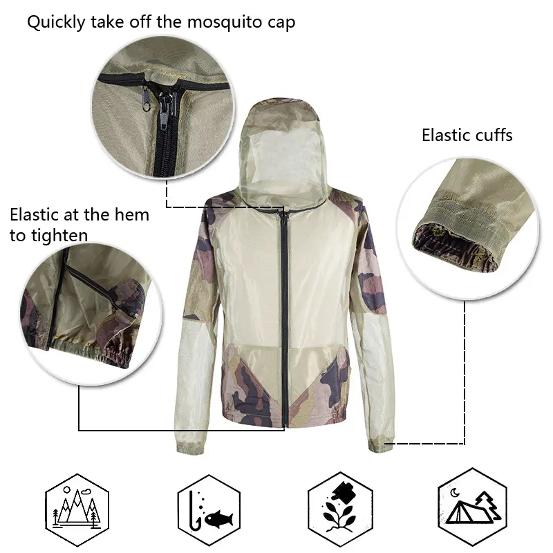 Unisex Fishing Clothes Mesh Hood Mosquito Repellent Suit Anti-Mosquito Bite Coat Insect-proof Jacket Set For Outdoor Protection
