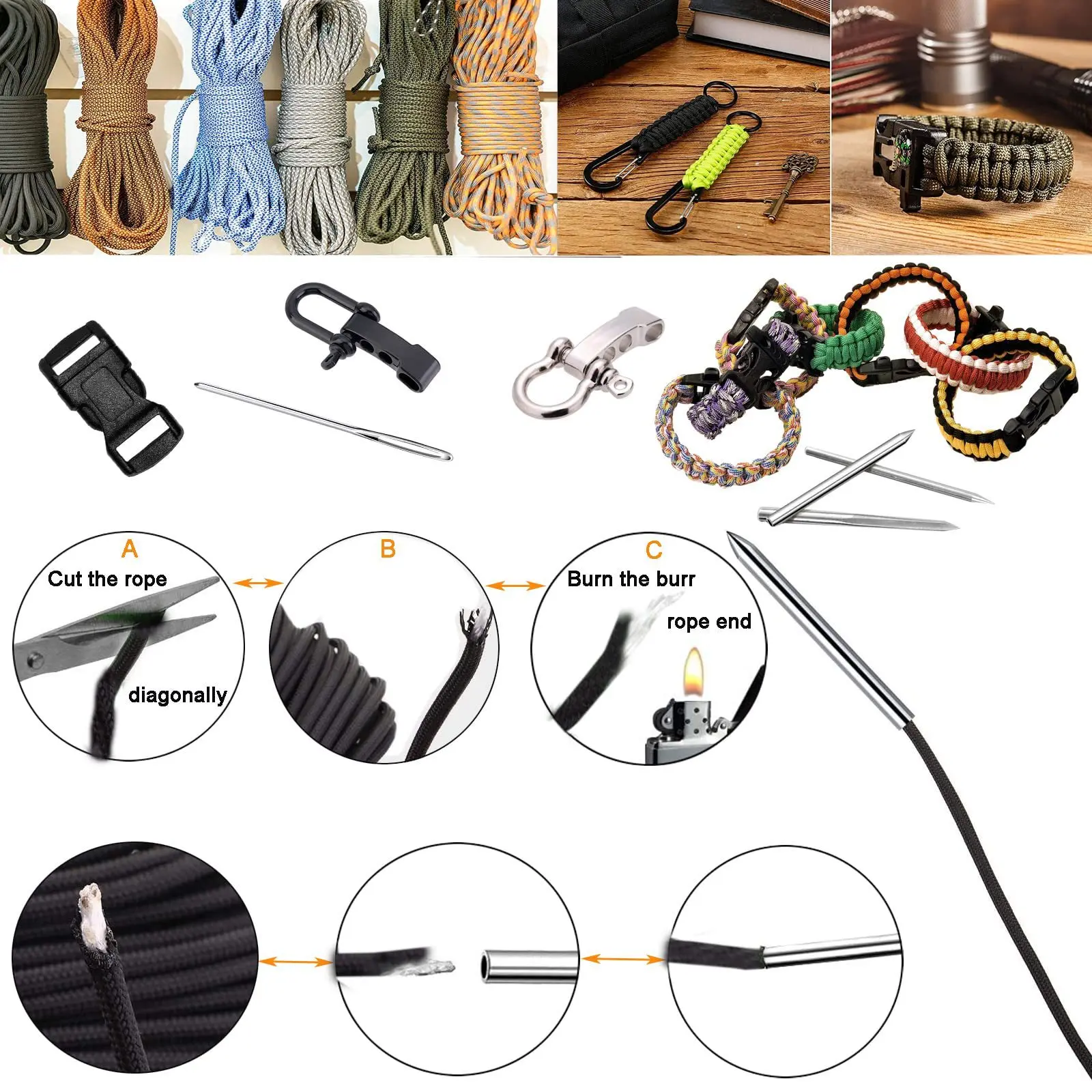 DIY Paracord Needle Set Parachute Bracelet Making Kit Stainless Steel Paracord Rope Flattener Knitting Stitching Tools