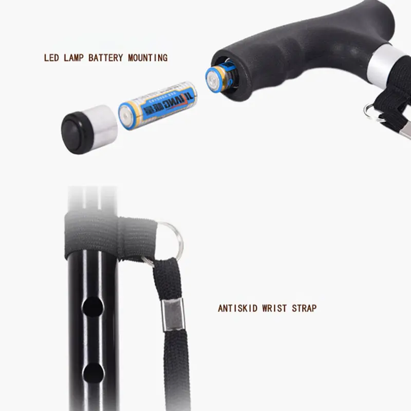 Non-slip Walking Sticks For The Elderly Retractable Aluminum Alloy Multifunctional Cane With Led Light Old Men Crutch