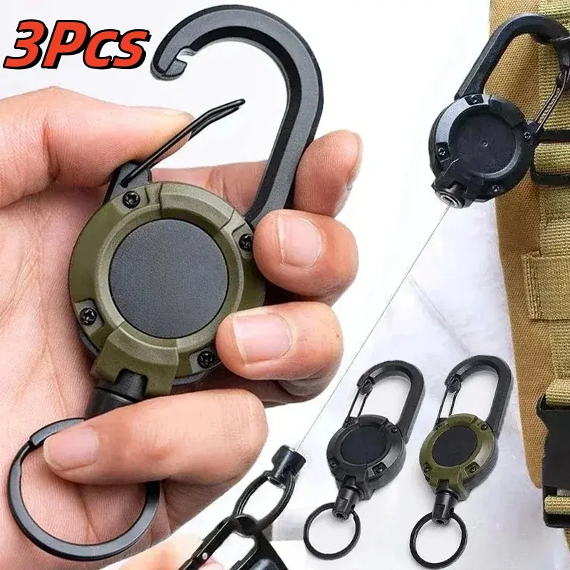 3Pcs Versatile Carabiner Set Outdoor Keychain Tools Automatic Retractable Anti-Loss Key chain Telescopic Wire Backpack Buckle