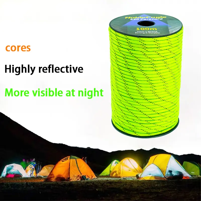 Reflective Paracord Military 7 Strand 4mm 550 Tactical Parachute Cord Camping Tent Lanyard DIY Bracelet Weaving Rope