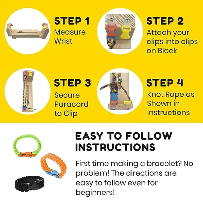 DIY Paracord Jig Set Craft Bracelets Lanyard Weaving Maker Wooden Frame-Paracord Braiding Adjustable Length Tool Kit