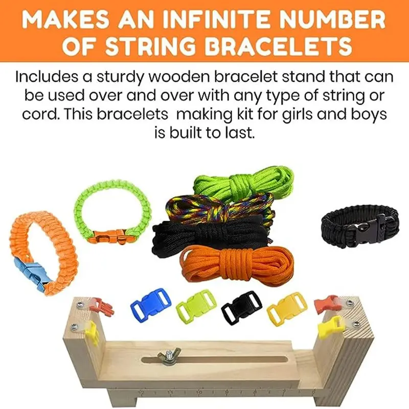 DIY Paracord Jig Set Craft Bracelets Lanyard Weaving Maker Wooden Frame-Paracord Braiding Adjustable Length Tool Kit