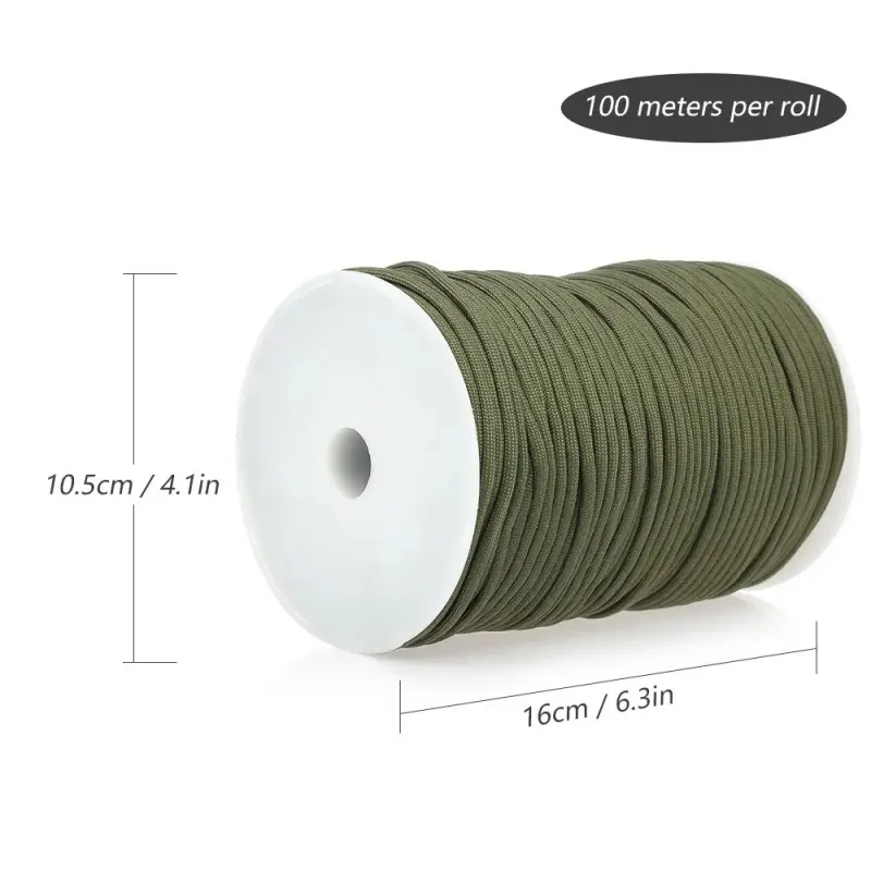 100m 550 Military Standard 9-Core Paracord Rope 4mm Outdoor Parachute Cord Survival Umbrella Tent Lanyard Camping Strap