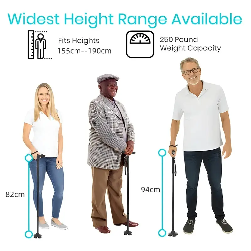Folding Walking Stick With LED Light Adjustable Lightweight Collapsible Anti-Slip Walking Cane Old Men Crutch For The Elderly