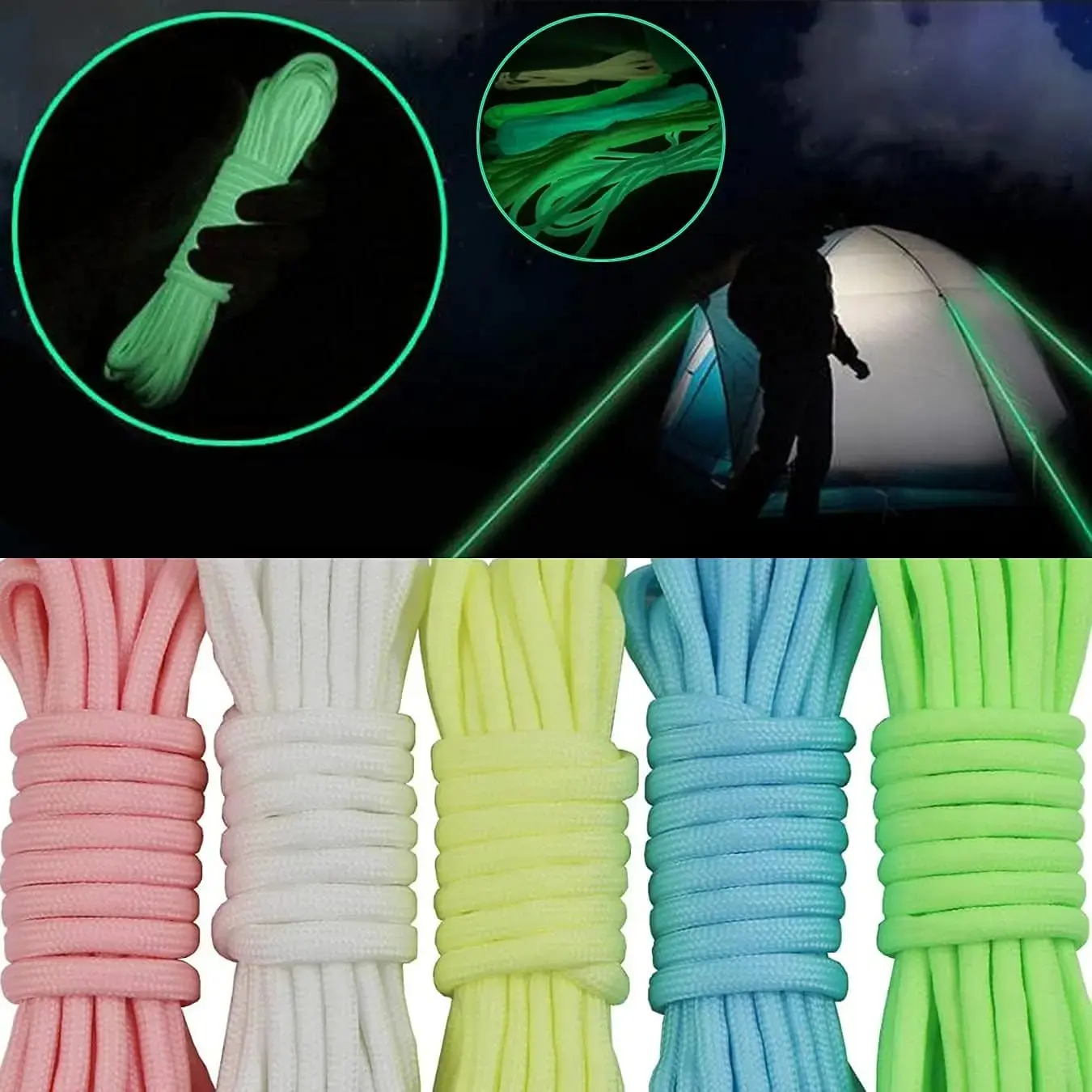 Luminous Rope 9 Strands 4mm Paracord Nylon 550 Tent Cord Glow Parachute Outdoor Bundle Lanyard Camping Survival EDC