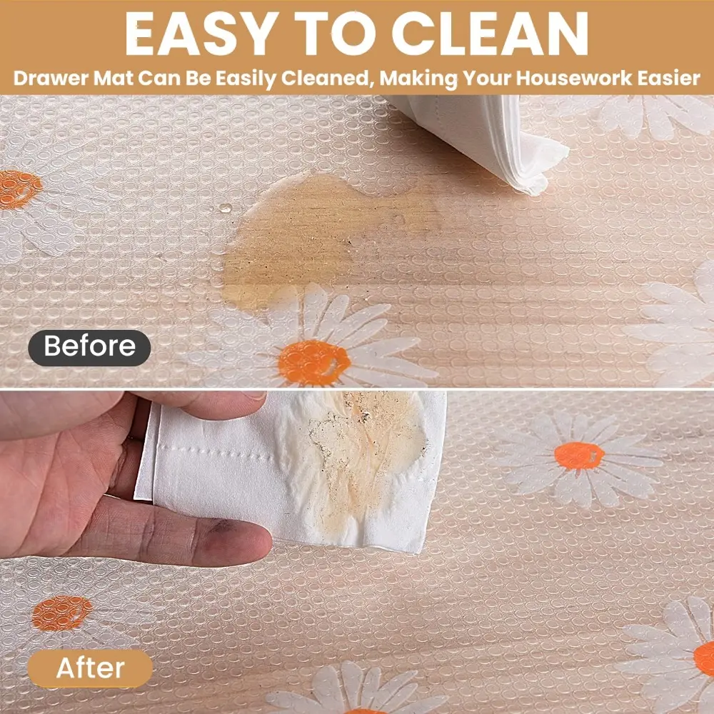 1 Roll Daisy Shelf Liner EVA Washable Refrigerator Mat Drawer Liners for Kitchen Cabinets Easy Meal Mat Non Adhesive Drawer Mat
