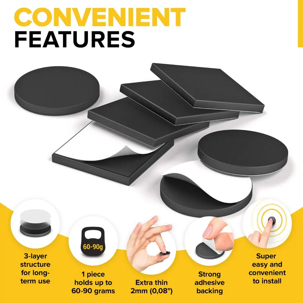 100pcs Magnetic Sheets Self Adhesive Household Office Soft Rubber Magnet Sheets Square and Round DIY Decoration Fridge Magnet