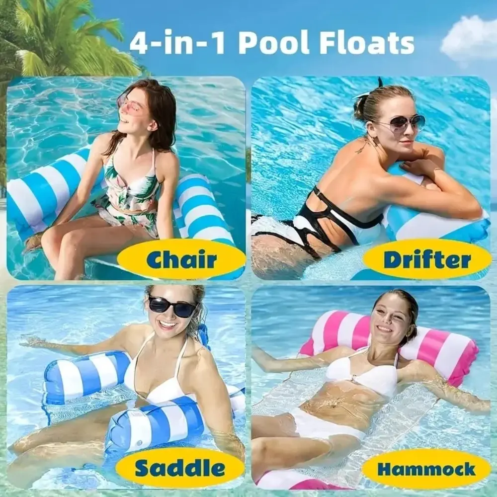 Swimming Pool Inflatable Float Hammock Foldable Summer Beach Leisure Striped Inflatable Lounge Chair Water Party Accessories