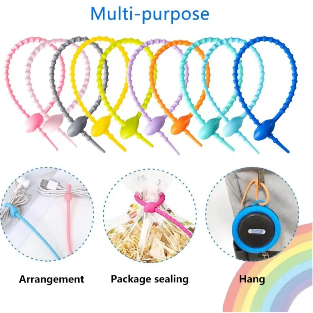 20Pcs Color Silicone Reusable Zip Tie Twist Wire 8.5Inch Multi-Purpose Power Line Fixed Organizer Universal Releasable Cable Tie