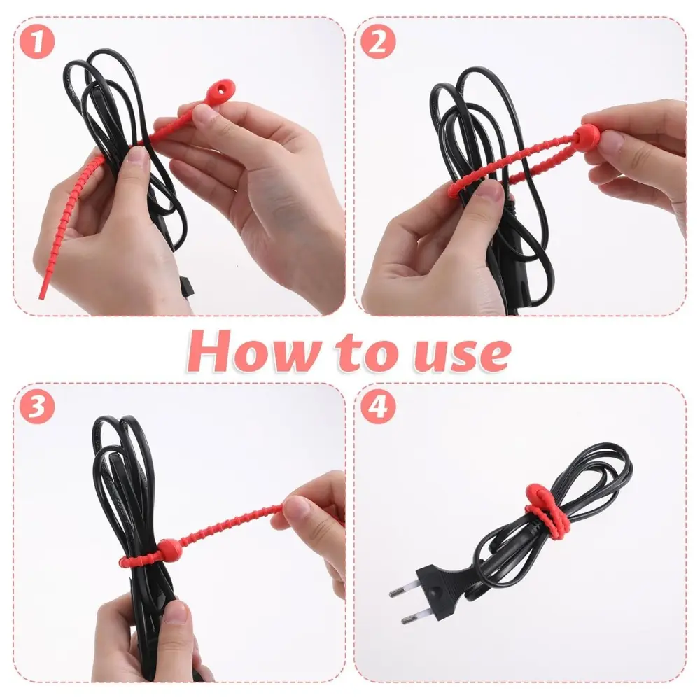 20Pcs Color Silicone Reusable Zip Tie Twist Wire 8.5Inch Multi-Purpose Power Line Fixed Organizer Universal Releasable Cable Tie