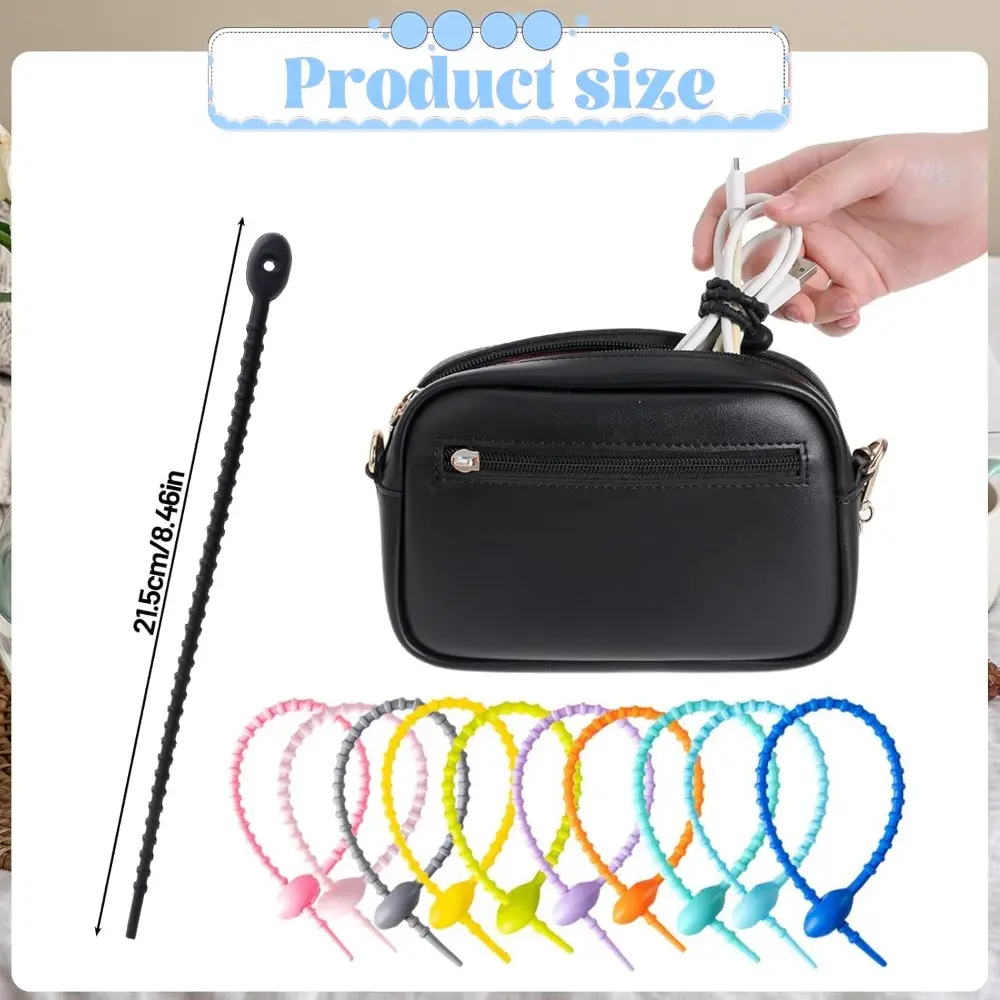 20Pcs Color Silicone Reusable Zip Tie Twist Wire 8.5Inch Multi-Purpose Power Line Fixed Organizer Universal Releasable Cable Tie
