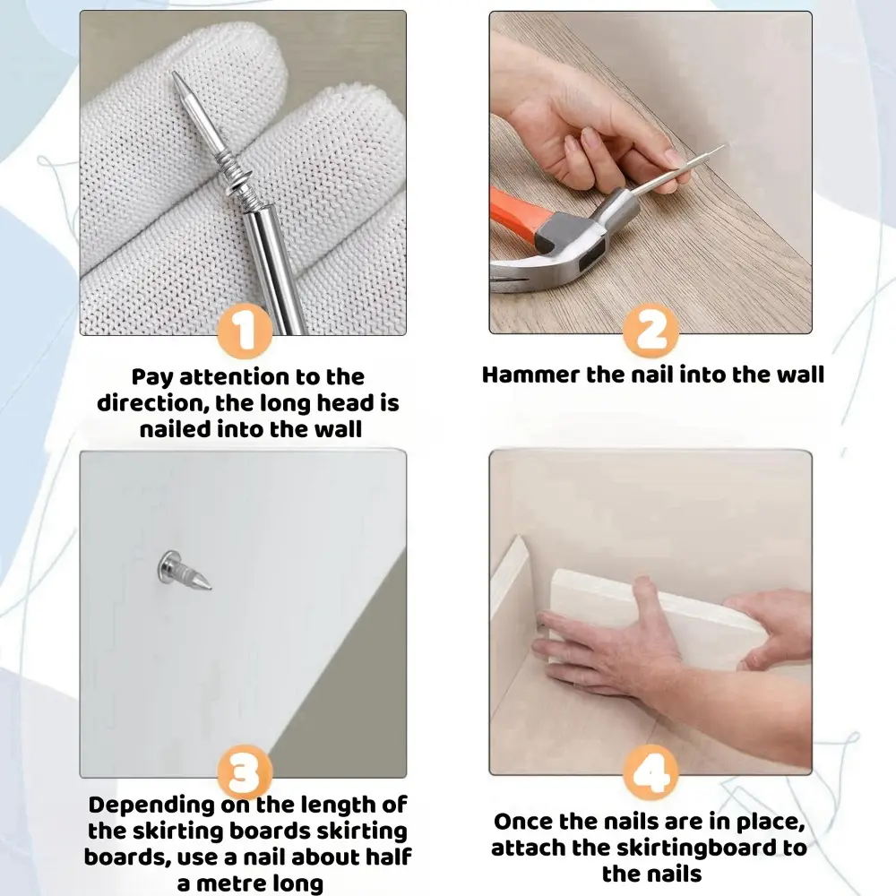 50/100PCS Double-Headed Skirting Thread Seamless Nail Metal Skirting Thread Non marking Nail Tape Special Sleeve Manual Tool