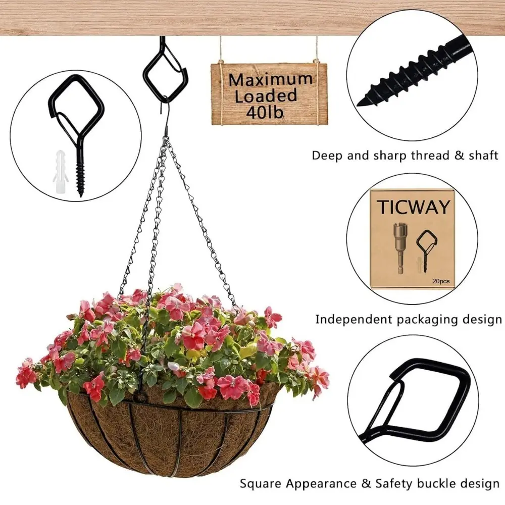 10PCS Square Snap Safety Hooks Screw Fixed Anti Fall Light Hanger Safety Hook  for Fixing String Lights Potted PlantsHanging