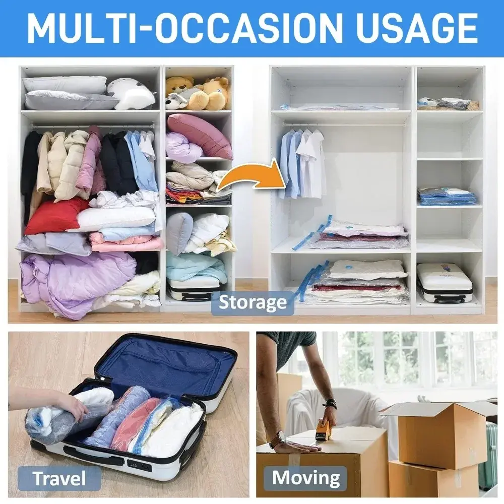 10-1PCS Vacuum Storage Bag Clothing Compression Vacuum Sealed Bag Space Saving Luggage Folding Storage Bag Travel Accessories