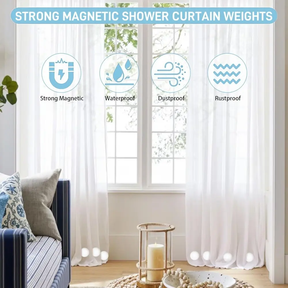 4-24Pairs Magnetic Curtain Weights Waterproof Reusable Curtain Tablecloth Strong Magnets Heavy Duty Weights use to Hold Curtain