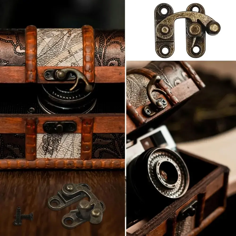 10PCS Retro Metal Toggle Latch Wooden Box Gift Box Hardware Decoration Lock Buckle Jewelry Box Hardware Hook Lock with Screws