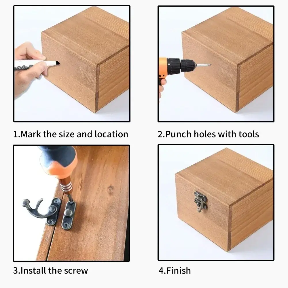 10PCS Retro Metal Toggle Latch Wooden Box Gift Box Hardware Decoration Lock Buckle Jewelry Box Hardware Hook Lock with Screws