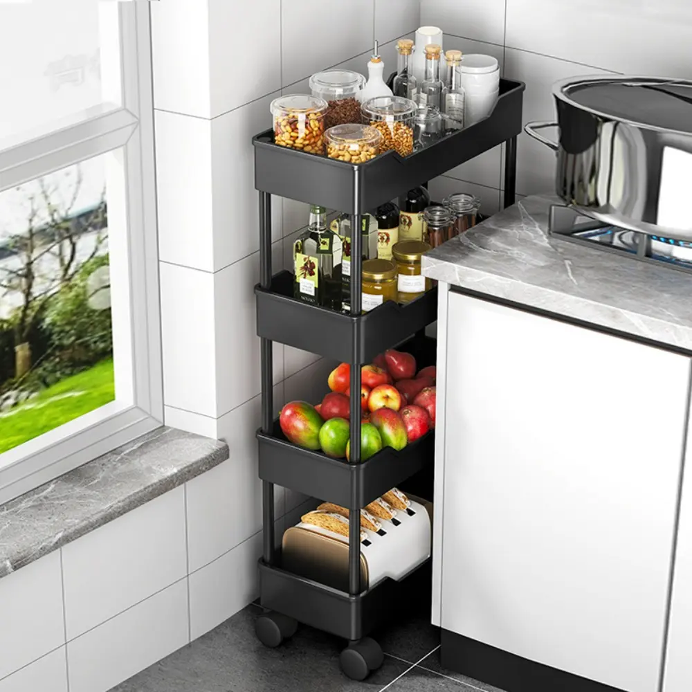 Mobile Bookshelf Storage Rack Multi-layer Bathroom Shelves Household Snacks Storage Rack Storage Trolley Household Accessories
