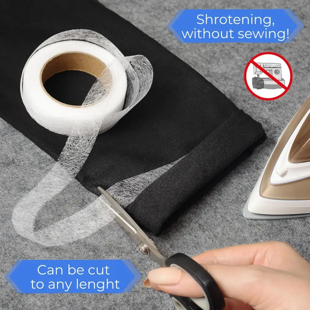 64M Self Adhesive Pants Hem Tape Iron DIY Jean Clothes Length Shorten for Hats Clothes Hot Melt Double-Sided Tape Sewing Tool