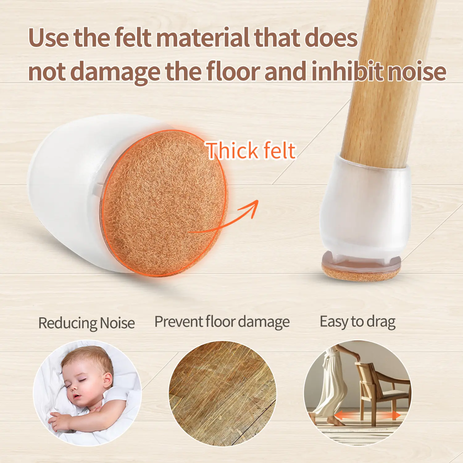 16PCS Transparent Chair Leg Floor Protector Non Slip Silicone Furniture Feet Cover with Wrapped Felt Bottom for Hardwood Floor