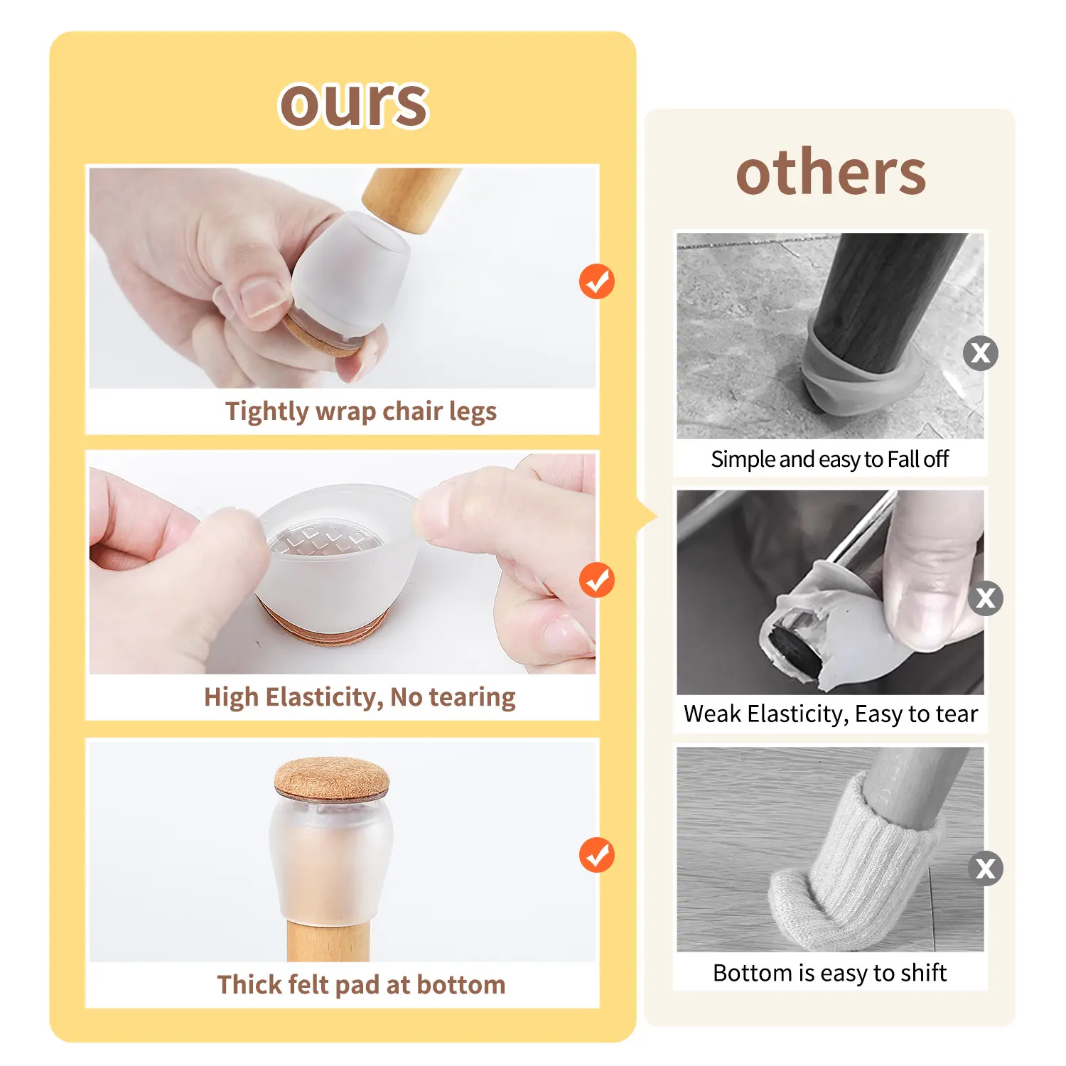 16PCS Transparent Chair Leg Floor Protector Non Slip Silicone Furniture Feet Cover with Wrapped Felt Bottom for Hardwood Floor
