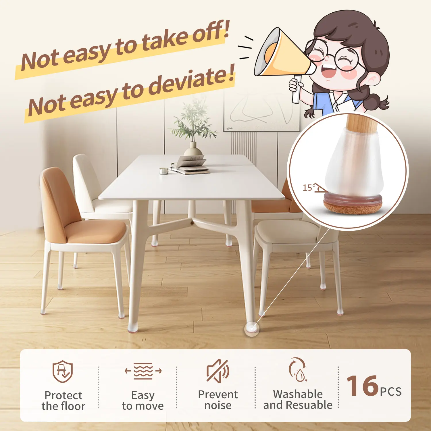 16PCS Transparent Chair Leg Floor Protector Non Slip Silicone Furniture Feet Cover with Wrapped Felt Bottom for Hardwood Floor