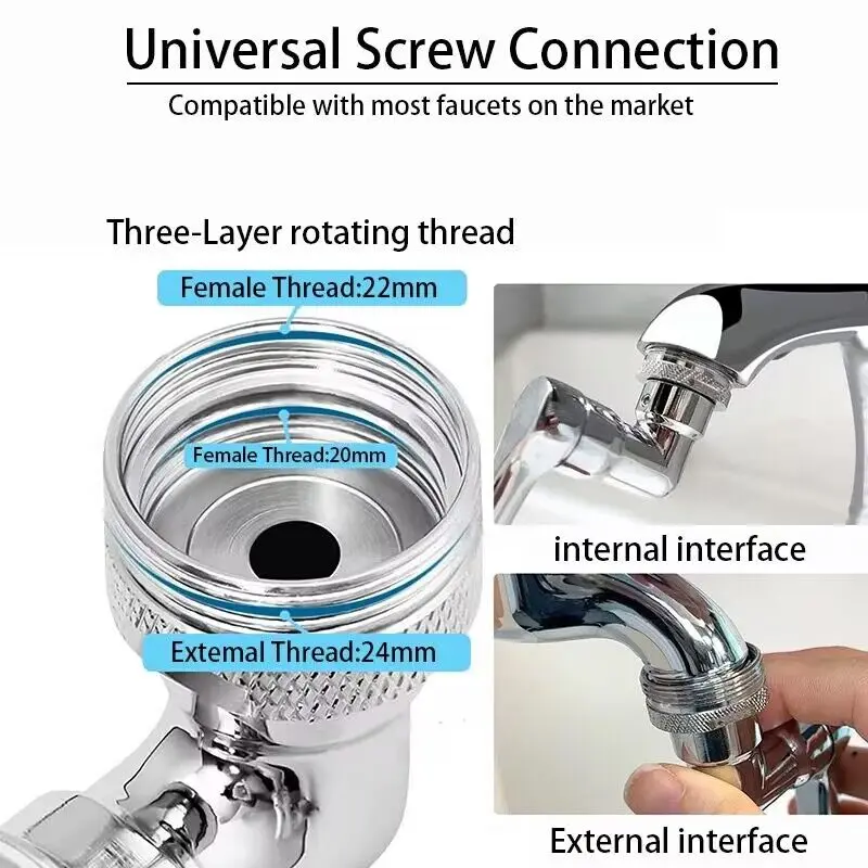 Metal Steel Faucet Extender Aerator Bubbler Nozzle Black 1080° Universal Rotation Water Faucet Sprayer Head for Kitchen Tap