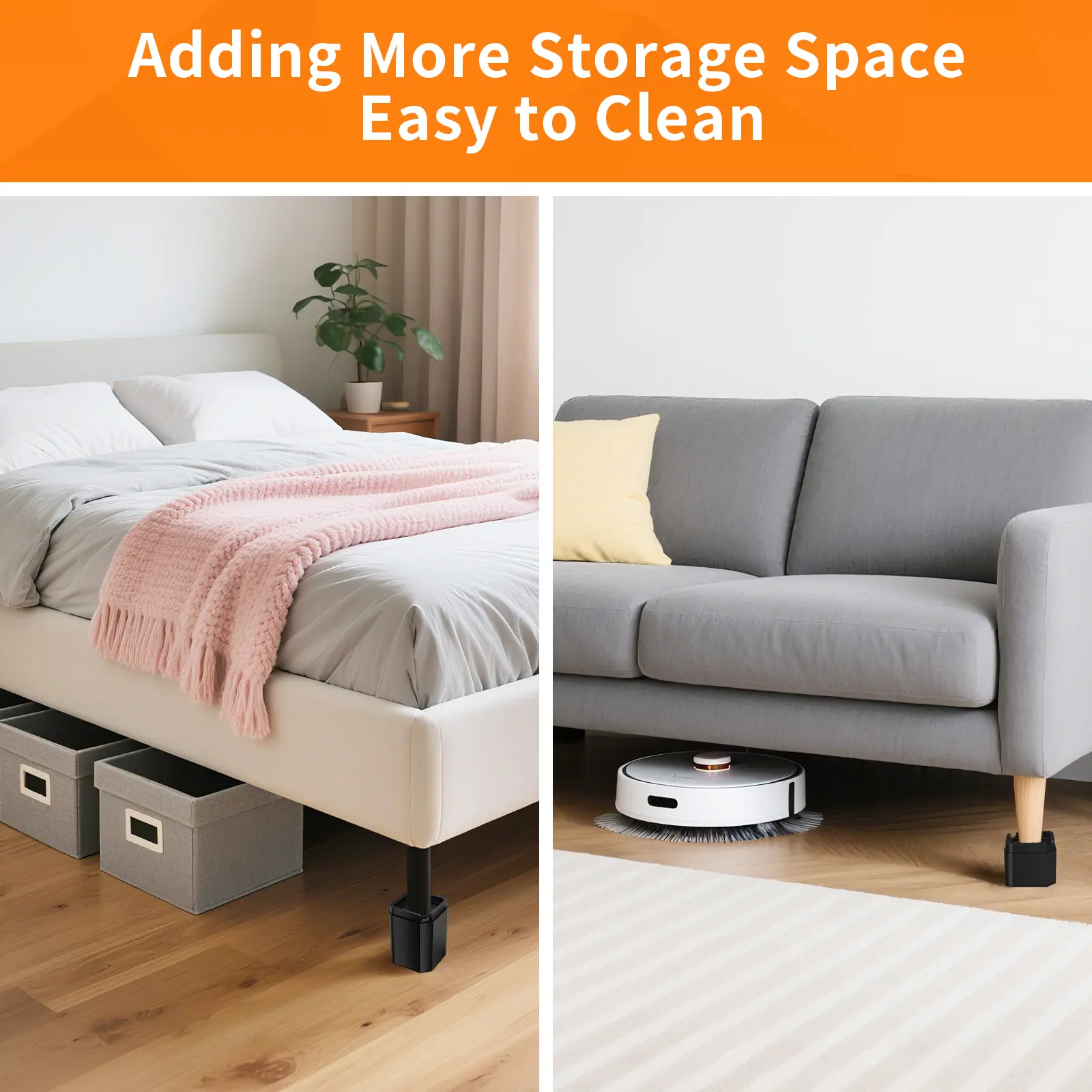 4PCS Furniture Risers Adjustable Heavy Duty Bed Chair Table Heightening Feet Pad Non-Slip Floor Protector Furniture Leg Lift