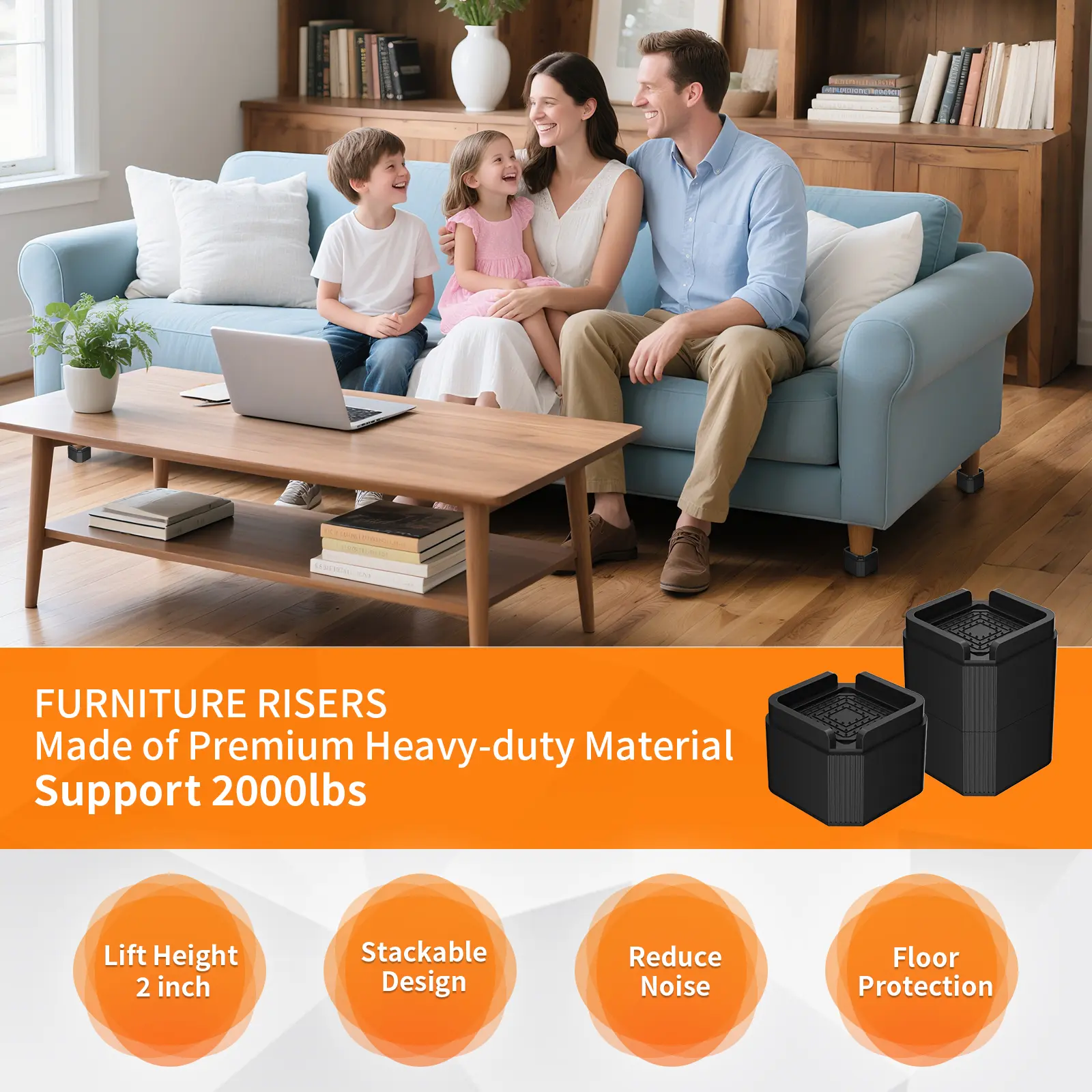 4PCS Furniture Risers Adjustable Heavy Duty Bed Chair Table Heightening Feet Pad Non-Slip Floor Protector Furniture Leg Lift