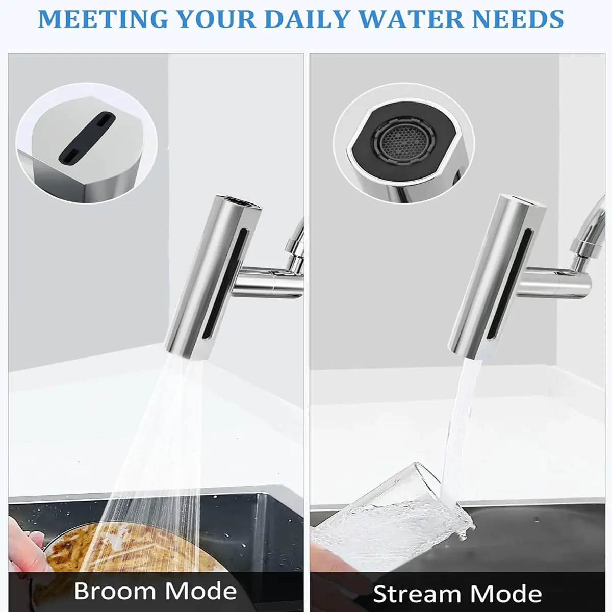 4 in 1 Waterfall Kitchen Faucet Universal 360° Swivel Spout Extender Splash-Proof Sink Faucet Aerator Washing Fruit Vegetable