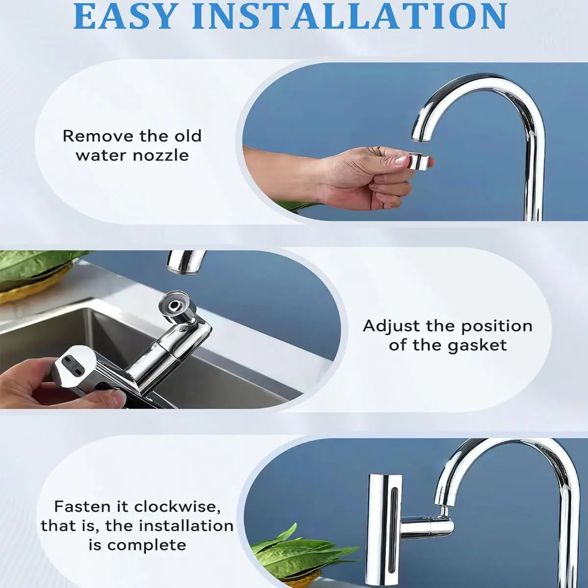 4 in 1 Waterfall Kitchen Faucet Universal 360° Swivel Spout Extender Splash-Proof Sink Faucet Aerator Washing Fruit Vegetable