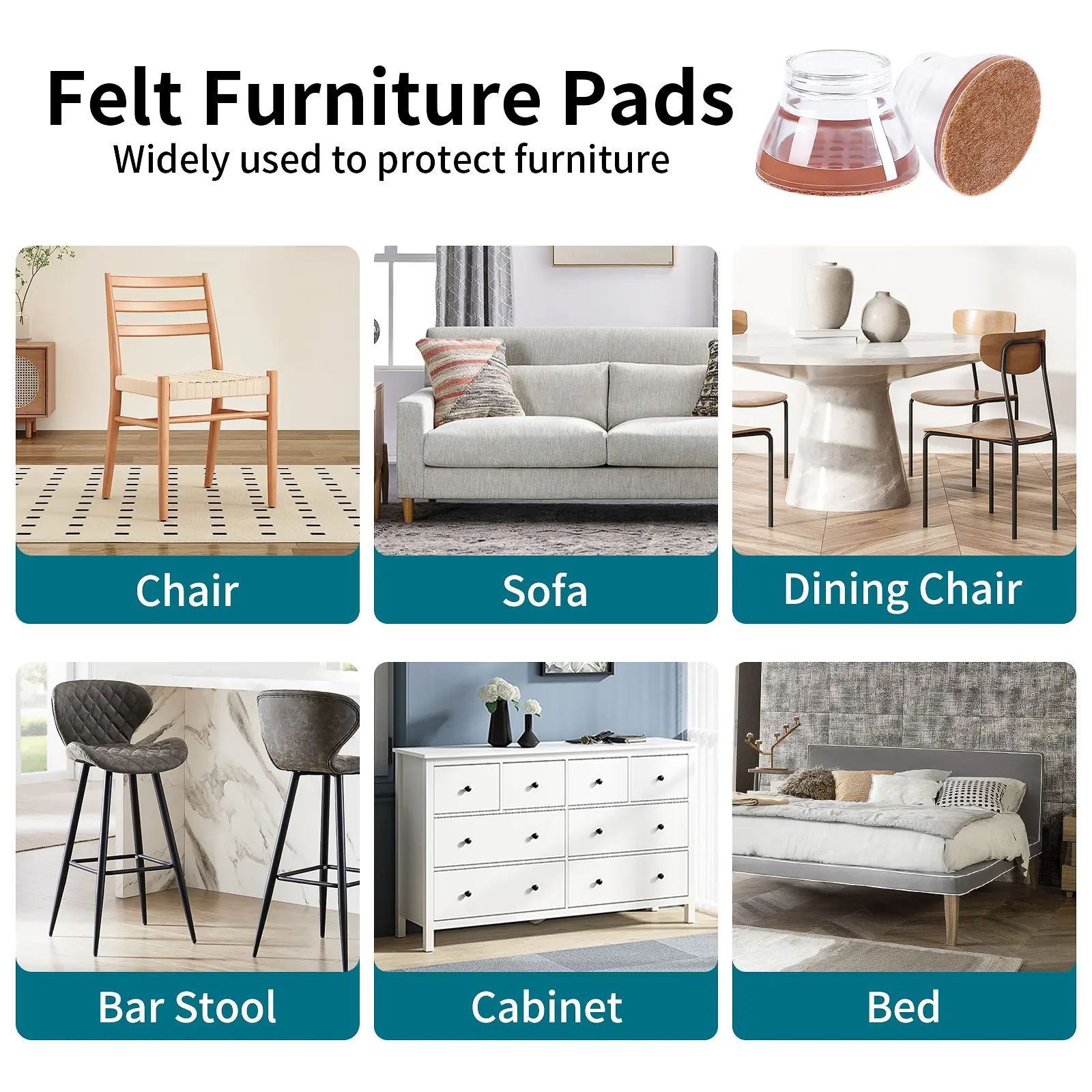 16PCS Chair Leg Protectors Foldable Silicone Felt Furniture Leg Cover Pad Anti-Scratch Smooth Moving for Hardwood Floors