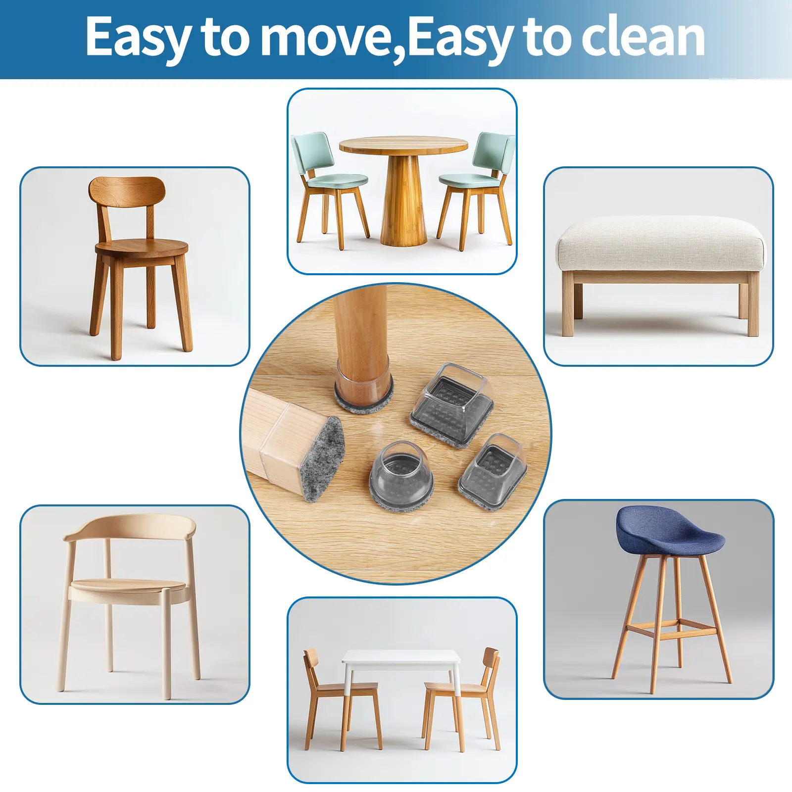 16PCS Silicone Chair Leg Caps Non-Slip Prevent Scratches Silent  Hardwood Floor Protector Waterproof Felt Furniture Feet Pad