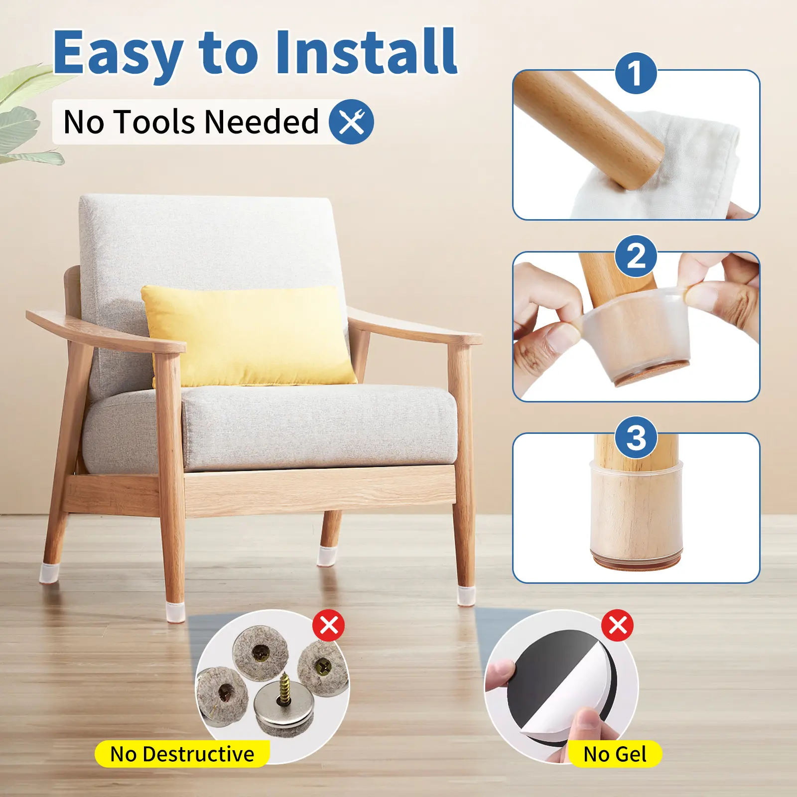 16PCS Chair Leg Caps Silicone Chair Leg Floor Protectors Felt Furniture Table Leg Pad Furniture Leveling Feet Cover Home Decor